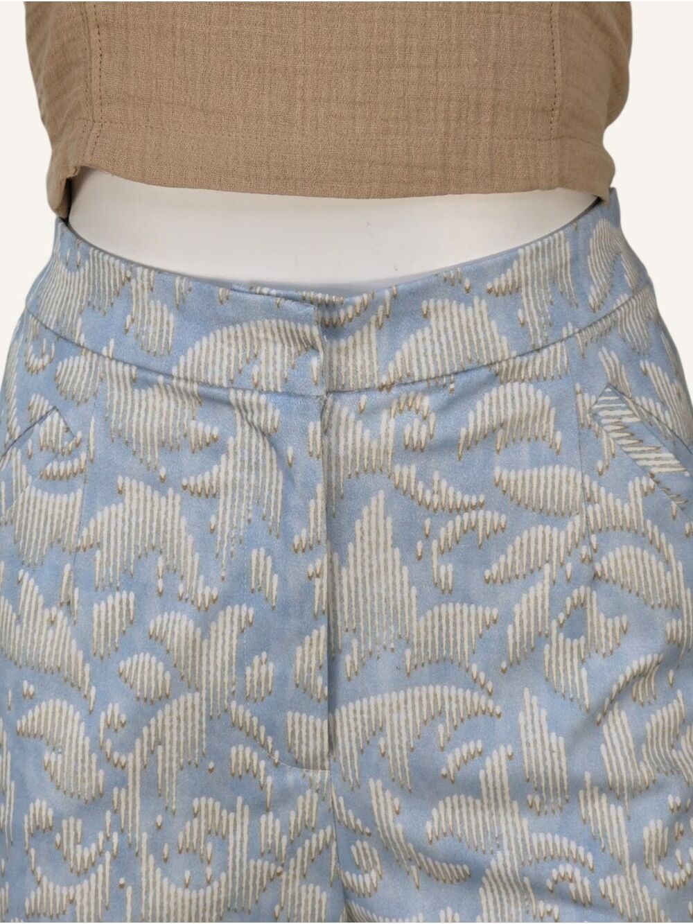 Hilary MacMillan Jacquard Fit & Flare Pants Blue Ivory Small NWT Made In Canada - Picture 6 of 12